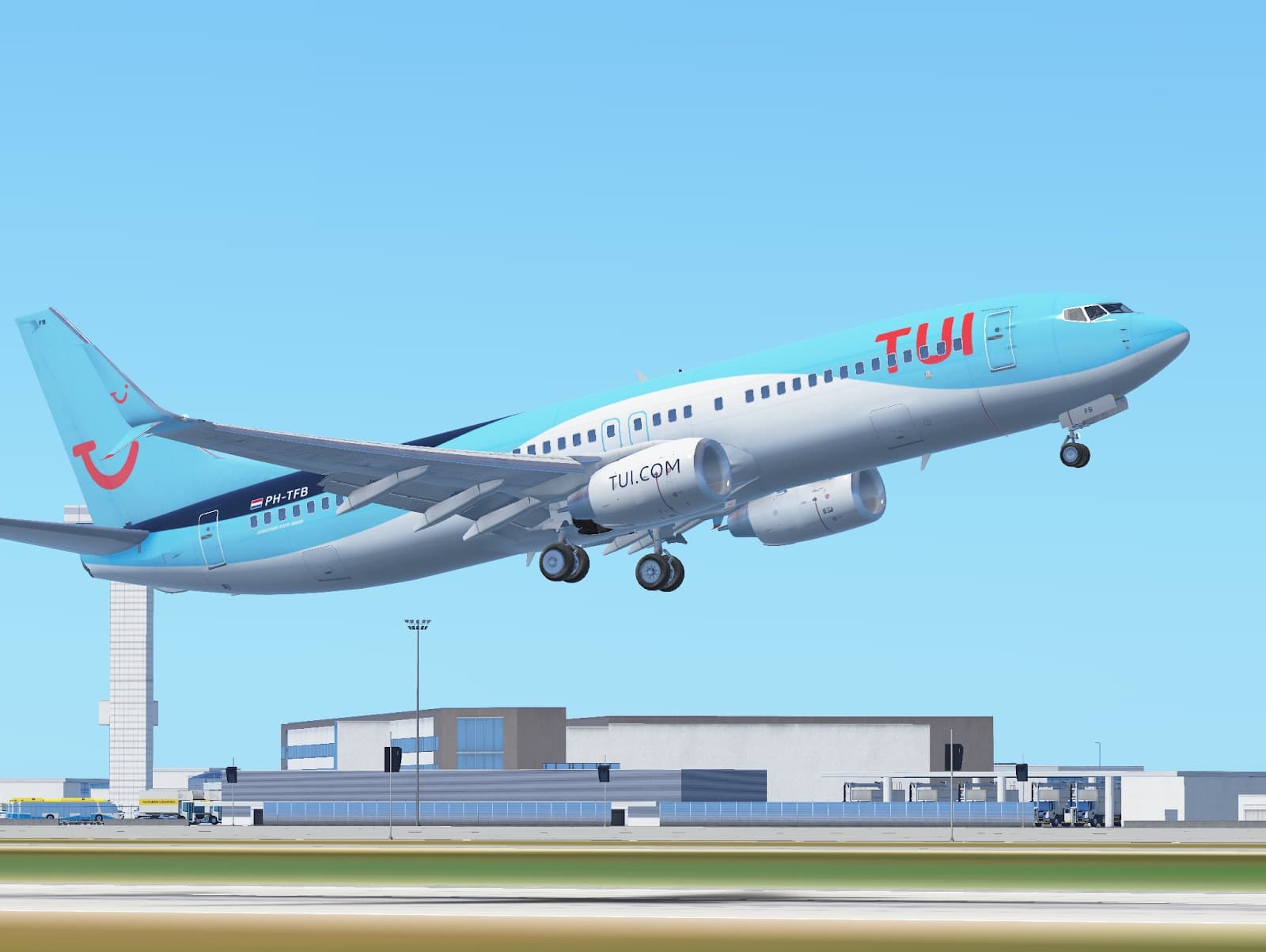A TUI Boeing 787 Dreamliner climbing into a blue sky